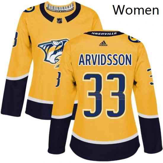 Womens Adidas Nashville Predators 33 Viktor Arvidsson Authentic Gold Home NHL Jersey